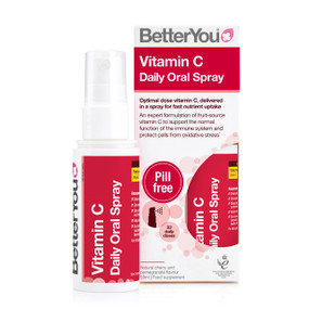 Better You Vitamin C Daily Oral Spray - 50-ml white bottle with a red label; a convenient, fast and effective oral Vitamin C supplement to help boost your immune system, support daily immune health and reduce tiredness and fatigue.