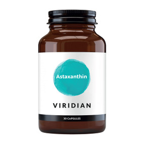 Viridian Nutrition Astaxanthin 30 Capsules - bottle; a vegan astaxanthin supplement with excellent antioxidant properties helping to protect our cellular membranes and eliminate harmful free radicals to support, cardiovascular health, brain health and function, age-related challenges and to help improve the health of our skin and vision.