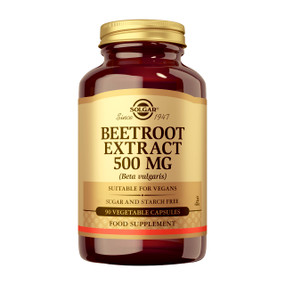 Solgar Vitamins Beetroot Extract 500mg - 90-Capsules amber glass jar; provides antioxidants to help protect the heart & maintain healthy sugar levels within the body.