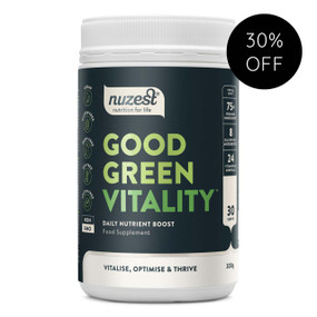Nuzest Good Green Vitality 300g - formerly Nuzest Good Green Stuff 300g - white tub with green label; is the ultimate lifestyle supplement to help improve immunity and memory, reduce stress and boost your metabolism