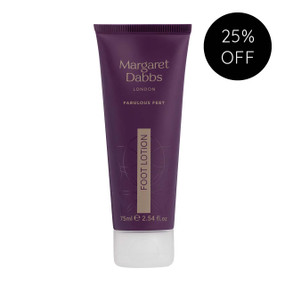 Margaret Dabbs London Intensive Hydrating Foot Lotion 75ml  burgundy plastic tube with gold writing and white plastic lid; with anti-inflammatory, antibacterial and hydrating properties