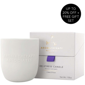 Aromatherapy Associates De-Stress Candle - in a white ceramic pot boxed; with Frankincense & Chamomile it helps reset your body & mind