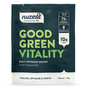 Nuzest Good Green Vitality Single Serve Sachet, dark green 10g sachet help improve immunity and memory, reduce stress and boost your metabolism.