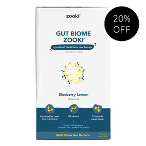 Zooki Gut Biome Zooki - 30-Servings box; a probiotic supplement containing three specifically picked strains of live bacteria for your gut health