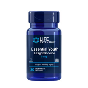 Life Extension Essential Youth L-Ergothioneine, 5-mg 30-Capsules bottle; a powerful anti-ageing & longevity nutrient