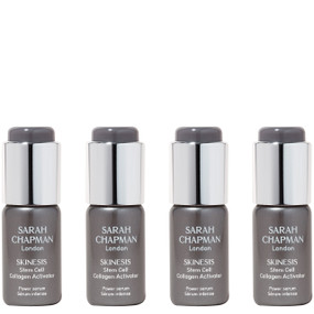 Sarah Chapman Stem Cell Collagen Activator - 4 x 10-ml grey bottles with silver lids; anti-aging skincare for a powerful skin transformation.