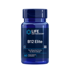 Life Extension B12 Elite - 1000-mcg 60-Lozenges blue bottle; delivers two absorbable forms of vitamin B12 both of which are essential for proper bodily and neurological function.