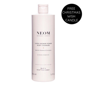 Neom Wellbeing Super Shower Power Body Cleanser - 500-ml pink plastic bottle; Powered by 100% natural essential oils, the body wash works to gently cleanse, nourish and hydrate the skin.