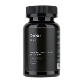 Victoria Health Daily Multivitamin One-A-Day - 60-Tablets black plastic tub with black label; a multivitamins supplement with wholefood nutrients, key vitamins and minerals that help support bones, colon, energy, eyes, heart health, and immunity.
