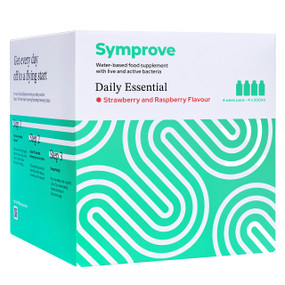 Symprove Daily Essential - Strawberry & Raspberry - 4 x 500-ml white and green carton box; four-week programme; Symprove is a gut supplement rooted in science and raved about by thousands.