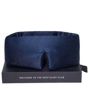 Drowsy Silk Sleep Eye Mask - Midnight Blue -  blue carton box; blocks out 100% of light, while the heavenly padded lining cushions the eyes and muffles sound, which helps to promote a deeper and better quality of sleep