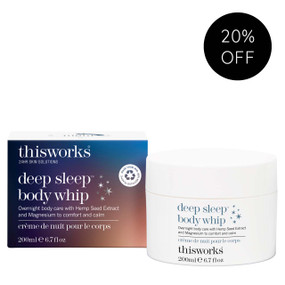 This Works Deep Sleep Body Whip - 200-ml tub and outer carton; overnight body care with hemp seed extract and magnesium to comfort and calm