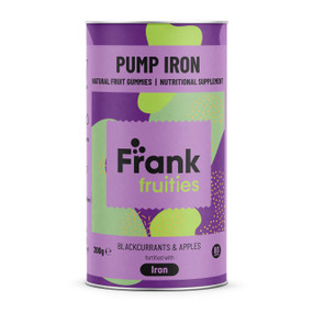 Frank Fruities Pump Iron 80 Gummies in a purple carton tin