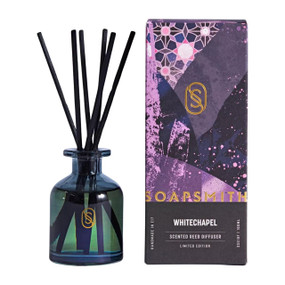 Soapsmith Whitechapel Reed Diffuser 100ml in a green glass bottle with 6 fibre reeds and cardboard purple box