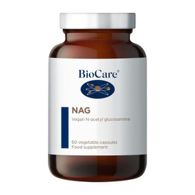 Biocare NAG (N-Acetyl Glucosamine) 60 capsules in a ammber glass jar & white label