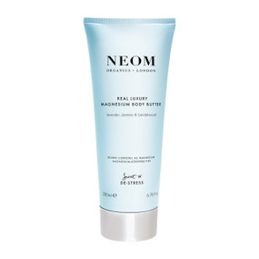 Neom Real Luxury Magnesium Body Butter, 200 ml, in a blue plastic tube with grey cap