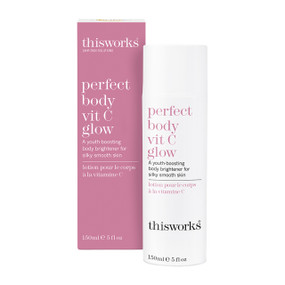 This Works Perfect Body Vit C Glow 150ml in a white plastic tube & pink cardboard box