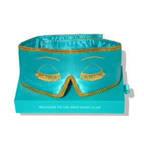 Turquoise drowsy sleep mask on turquoise drowsy sleep mask boxed; Silk Sleep Mask blocks out 100% of light, while the heavenly padded lining cushions the eyes and muffles sound, which helps to promote a deeper and better quality of sleep.