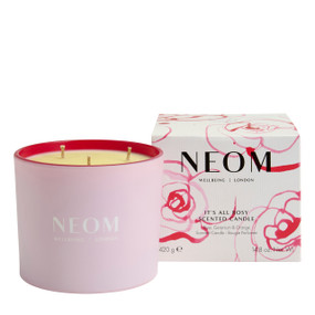 It’s All Rosy Candle (3 Wick) - 420 g cardboard box in pink and red; a limited edition rose-scented 3 wick candle to calm & improve mood.