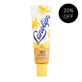 101 Ointment Multi-Balm Banana Cream Pie 10g tube. This all-natural, multi-purpose balm made with lanolin and vitamin E hydrates and repairs chapped lips, dry skin, cuticles, and elbows with a delicious banana cream pie scent.
