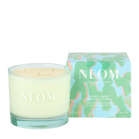 Neom Wellbeing Energy Burst Candle 420g - a 3-wick luxury candle & box. This 3-wick Neom candle with six refreshing & invigorating essential oils energises your mind and lifts your mood.