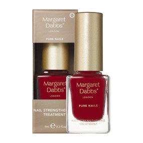 Margaret Dabbs PURE Nail Strengthening Treatment - The Belgravia 9-ml nail polish bottle and brown carton box; a vegan, cruelty-free nail strengthening treatment enriched with Neonyca™ for healthy, resilient nails