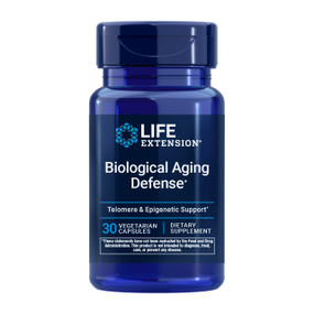 Life Extension Biological Aging Defense - 30 capsules in a blue plastic tube; support healthy ageing at the cellular level with Life Extension Biological Aging Defense.