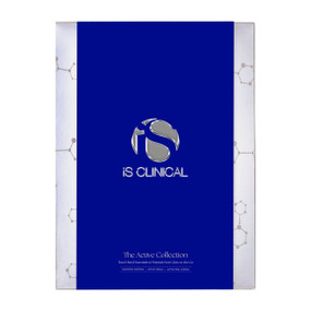 iS Clinical Active Collection - presented in a sleek silver carton box with a blue sleeve; iS Clinical Active Collection is a professional at-home skincare trio designed to smooth fine lines, refine pores and reveal radiant skin.