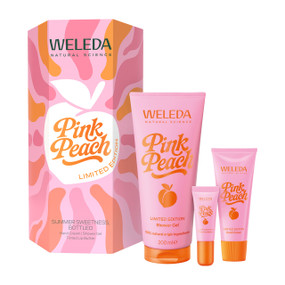 Weleda Limited Edition Pink Peach Gift Set - a fruity body care trio with shower gel, hand cream & lip butter in a fresh peach, orange & jasmine scent
