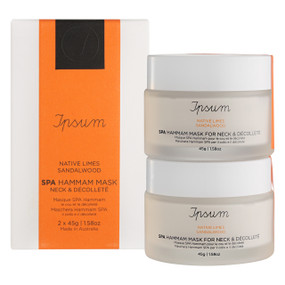 Ipsum SPA Hammam Mask Neck & Décolleté - 2 x 45-Grams glass jars & carton box; this luxury neck & décolleté mask is a 100% natural treatment formulated with Moroccan lava clay, kaolin, and nutrient-rich botanical oils including safflower, jojoba, macadamia, and shea butter.