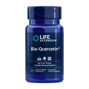Life Extension Bio-Quercetin® 30 capsules in a blue plastic tube; Highly absorbable Bio-Quercetin® supports immune health, cardiovascular function and antioxidant protection with enhanced bioavailability for better results daily.