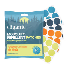 Cliganic Mosquito Repellent - 90-count pack with multi-colored sticker sheets; Geraniol-powered mosquito repellent patches by Cliganic offer DEET-free protection for outdoor adventures. Easy-to-use, travel-friendly & family-friendly use.