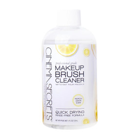 Cinema Secrets Professional Grade Makeup Brush Cleaner 120ml bottle in Tropical Lemon Scent. Clean makeup brushes instantly with Cinema Secrets Tropical Lemon Brush Cleaner. A rinse-free, quick-drying formula that removes long-wear makeup.