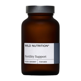 Wild Nutrition Food-Grown Fertility Support for Men - in a recyclable amber glass bottle containing 60 vegetarian daily capsules; Support male fertility, sperm health and normal testosterone levels with Wild Nutrition Food-Grown® Fertility Support for Men.