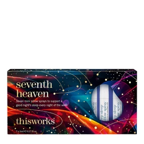 This Works Seventh Heaven set containing seven mini Deep Sleep Pillow Sprays in colourful festive gift box packaging. This Works Seventh Heaven Gift Set includes seven travel-size 5ml Deep Sleep Pillow Sprays, infused with Lavender, Vetiver and Wild Chamomile to create a calming bedtime ritual wherever you are.