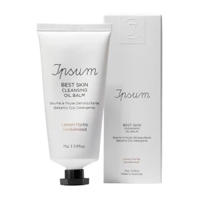 Ipsum Best Skin Cleansing Oil Balm 75 white tube & white carton box; A 100% natural, COSMOS certified organic cleanser that melts away make-up, SPF and impurities.
