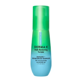 Derma E Daily Restoring Serum 50ml bottle designed for sensitive skin, formulation containing 3% Niacinamide and Ceramide NP to repair and reinforce the skin barrier.
