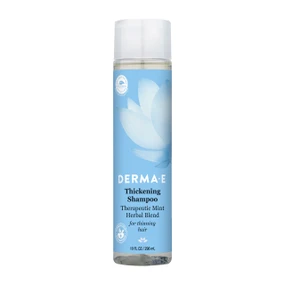 Derma E Thickening Shampoo 296ml bottle; A hair thickening shampoo which enhances volume with Panthenol and Eucalyptus Oil to hydrate the scalp and promote fuller-looking hair