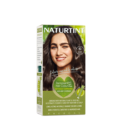 Naturtint Permanent Hair Colour 4G Golden Chestnut, green box,  is a natural, ammonia-free permanent hair colour leaving your hair smooth & shiny