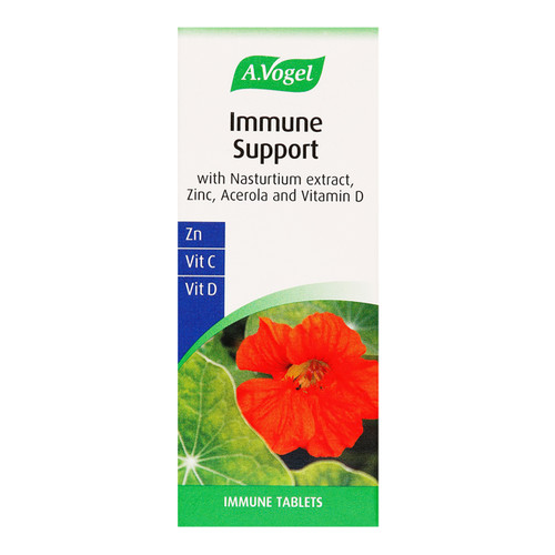 A. Vogel Immune Support, glass bottle white box 30 tablets, contribute to normal functioning of the immune system, helps reduce tiredness and fatigue during spells of sickness.