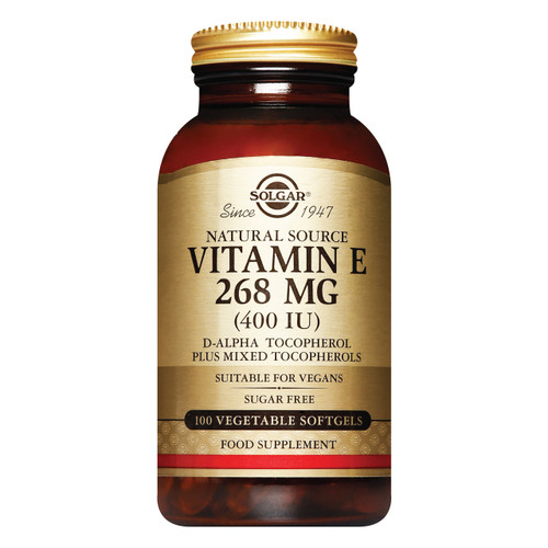 Solgar Vitamin E 400iu (268mg) 100 Vegetarian Softgels provide a natural form of vitamin E, d-alpha tocopherol, to protect cells from oxidative stress and support the immune system