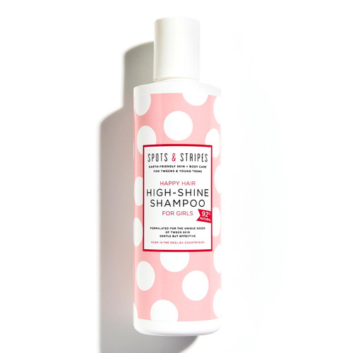 Spots & Stripes Happy Hair High-Shine Shampoo For Girls - 250ml white plastic tube with pink & white dots label, is a gentle and effective shampoo for girls
