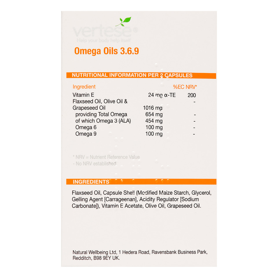 Vertese Omega Oils 3.6.9 500mg 60 Gelatin Free Capsules