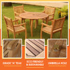 Durable teak outdoor dining set with a table and four teak dining chairs