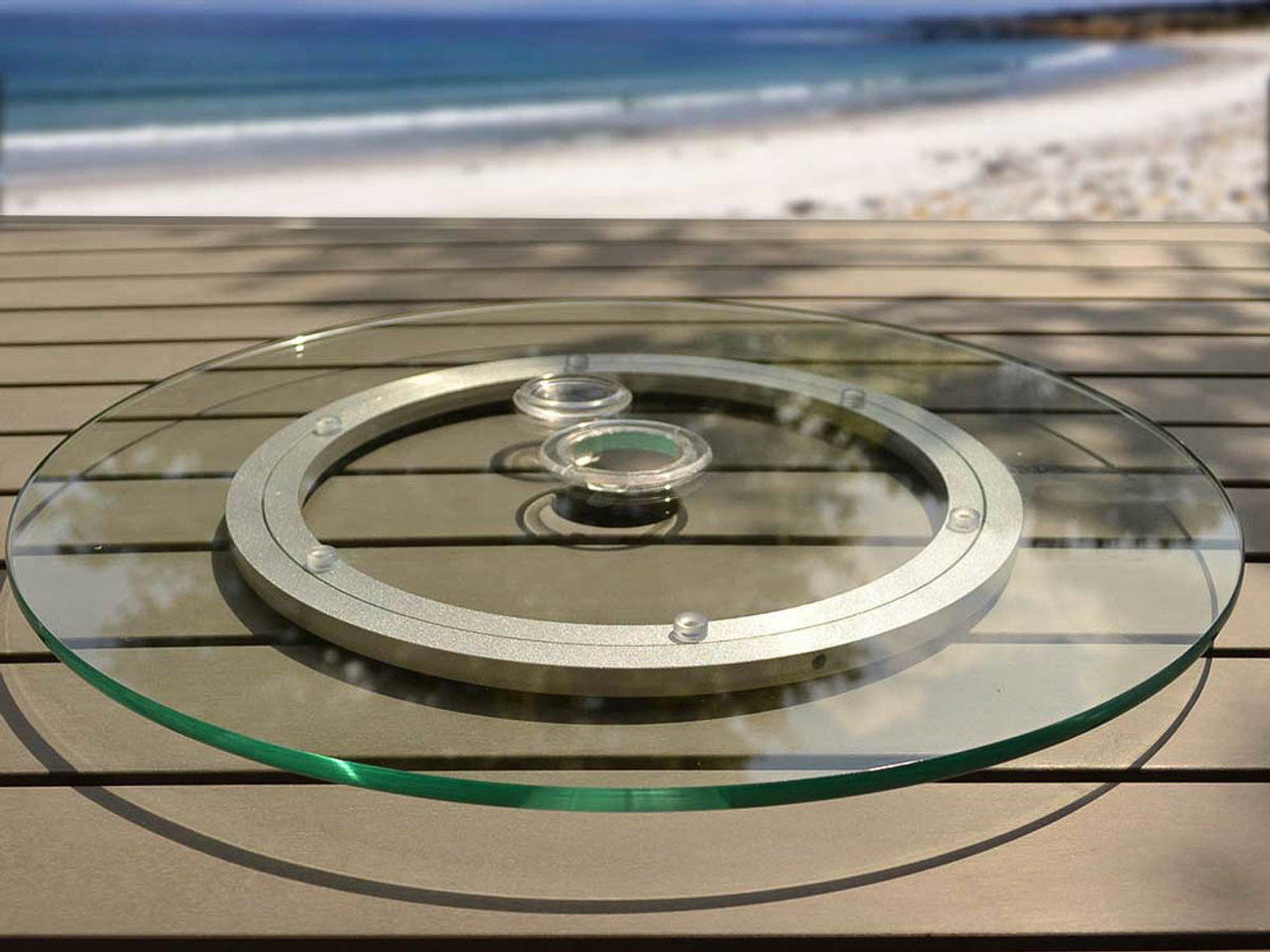 Tempered Glass Lazy Susan Turntable With Umbrella Hole