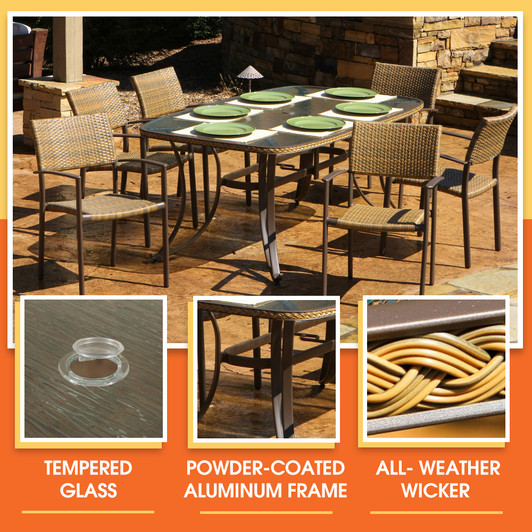 Maracay 7pc Outdoor Dining Set With Stackable Wicker Chairs