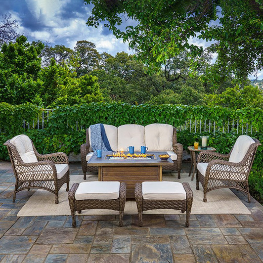 outdoor sofa with fire table