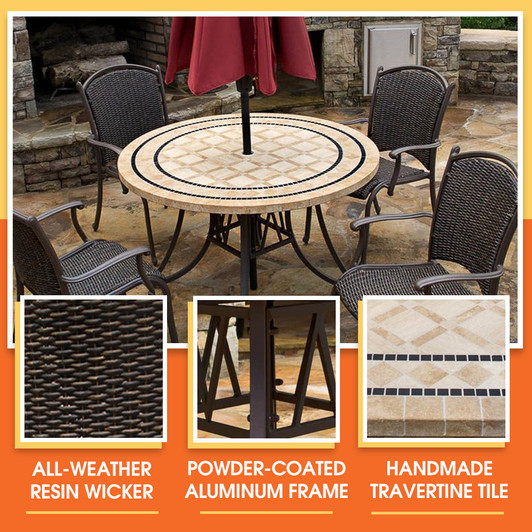 Marquesas 5pc Outdoor Dining Set (48" Stone Outdoor Table & Wicker Dining Chairs)