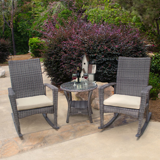 Bayview Outdoor Wicker Rocking Chair 3pc Set (Driftwood)