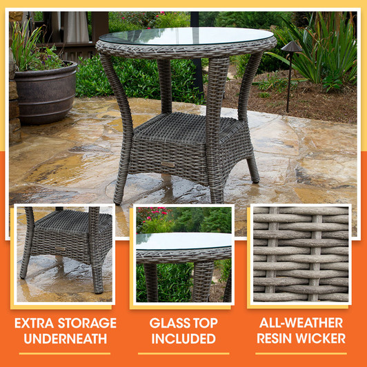 Bayview Outdoor Wicker Side Table (Driftwood)